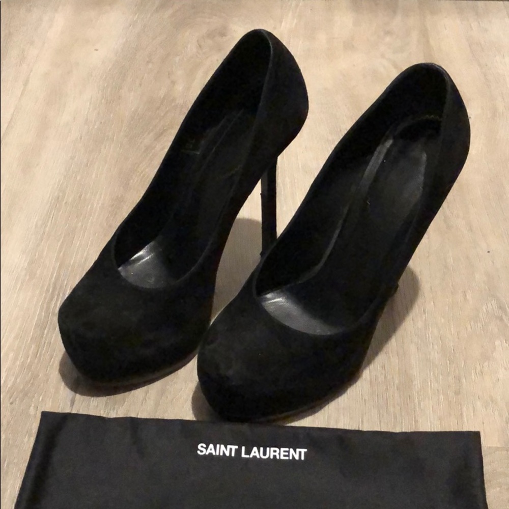 YSL black suede tribute pumps